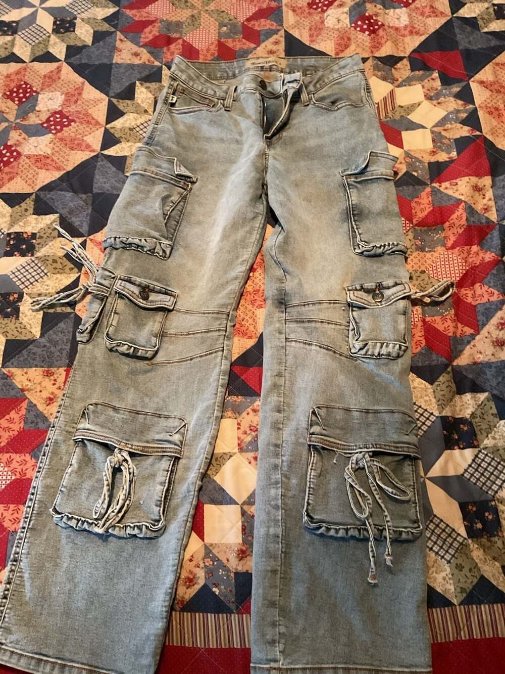 Bows & Blues Multi-Pocket Cargo Denim Jeans